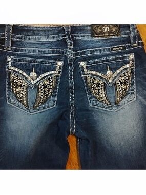 Gorgeous Y2K Miss Me Chloe Boot Jeans With Wing Embellished Pockets 34” Inseam